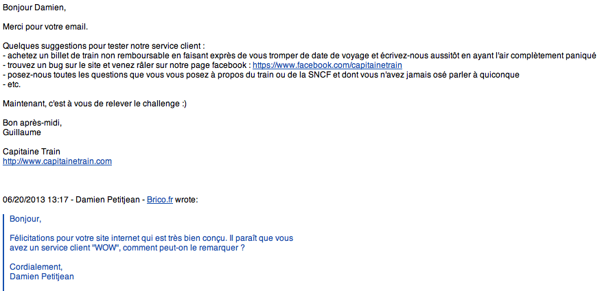 Echange de mail avec Capitaine Train