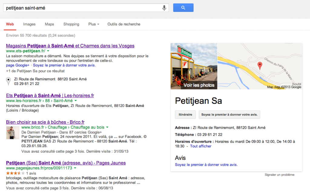 Petitjean Saint-Amé sur Google